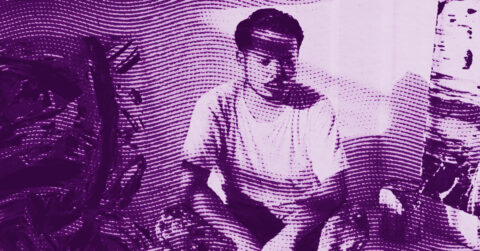 A stylized, purple-tinted image of a seated person in a white shirt, surrounded by wavy, dot-patterned lines; abstract background elements are visible. © Illustration by ArtCritic.
