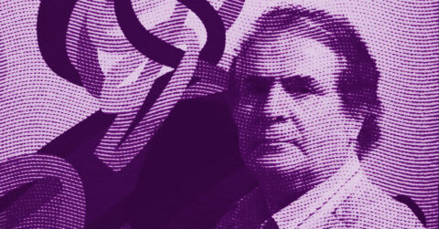 A stylized, retro image in purple tones shows a man in a collared shirt with wavy, dotted patterns and abstract curved lines in the background, creating a textured and artistic effect. © Illustration by ArtCritic.