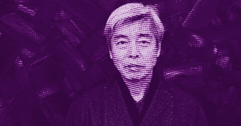A stylized, purple-tinted digital portrait of a person with short hair. The image is composed of dotted lines, creating a textured, abstract effect on the face and background. © Illustration by ArtCritic.