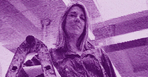 A stylized, purple-toned image of a person with long hair, created using wavy, horizontal lines. The figure appears in the center, with abstract background elements and a textured, graphic design effect throughout. © Illustration by ArtCritic.