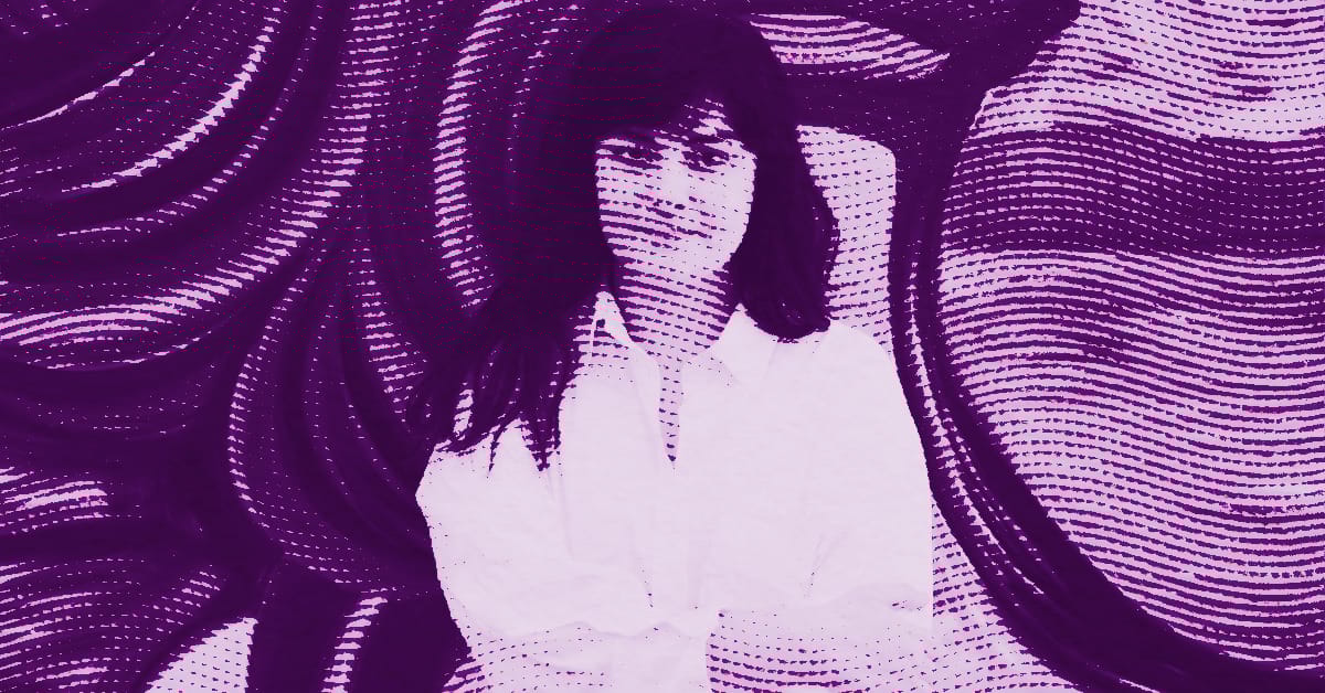 A person with dark hair and a light shirt is centered in front of a swirling, abstract background. The image uses a purple and pink halftone effect, giving it a stylized, artistic appearance. © Illustration by ArtCritic.
