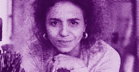 A stylized, purple-toned image of a person with earrings, gazing forward. The image features wavy, dot-patterned lines overlaying the persons face and background, creating a textured and abstract effect. © Illustration by ArtCritic.