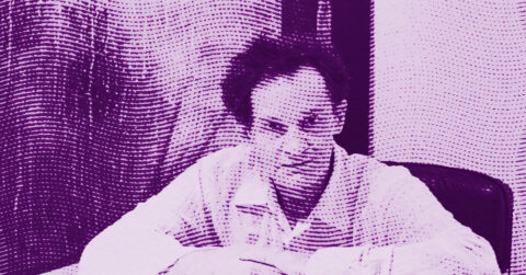 A stylized, purple-toned image of a person sitting at a desk, looking toward the camera. The image features a dot pattern effect, giving it a textured, artistic appearance. © Illustration by ArtCritic.