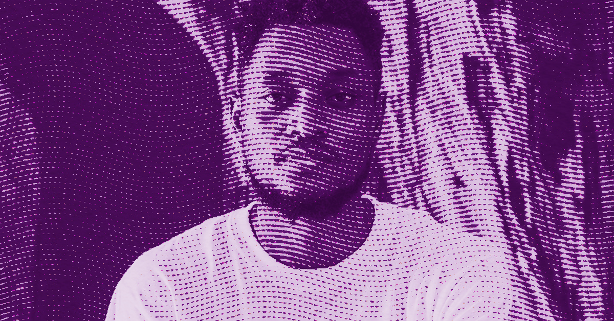A stylized, purple-tinted portrait of Isshaq ISMAIL with short hair and a beard, wearing a light-colored shirt. The image features a dotted, wave-like overlay pattern across the entire surface. © Illustration by Art Critic.