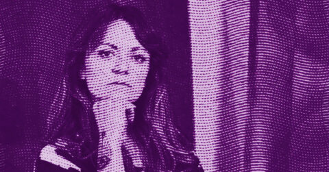 A stylized, purple-toned image of Maja Ruznic with long hair, resting her chin on her hand in a thoughtful pose. The image is rendered in a dotted, halftone pattern with a curtain visible in the background. © Illustration by Art Critic.